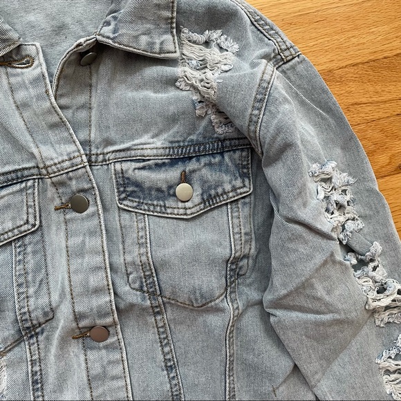 SHEIN Blue Ripped Denim Jacket - Picture 8 of 9